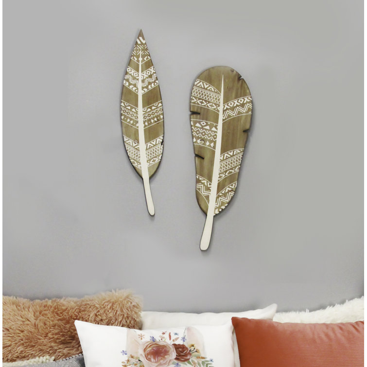 Dakota Fields 2 Piece Boho Wood Feathers Wall Décor Set & Reviews